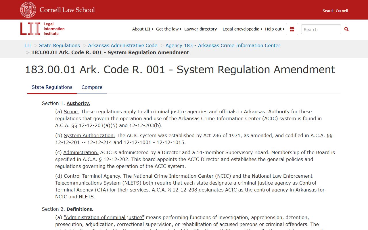 ACIC system regulations for Arkansas police blotter data sharing