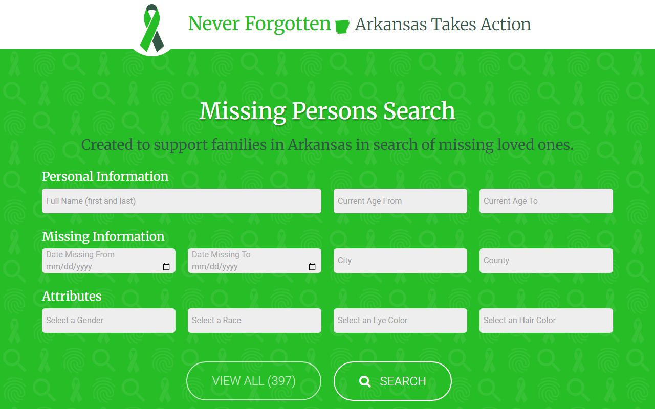 Arkansas Never Forgotten missing persons database tied to Arkansas police blotter reports